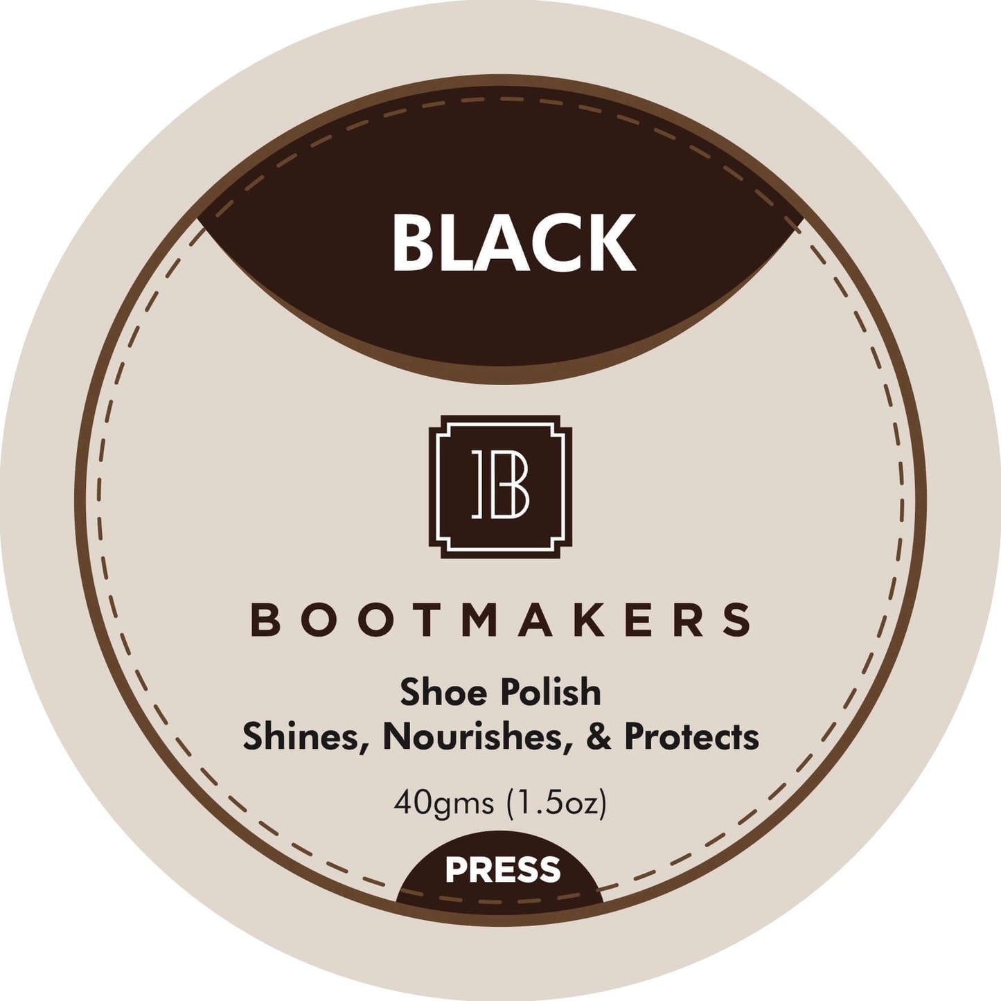 Bootmakers shoe polish in Black, 40g, shines, nourishes, and protects dress shoes.