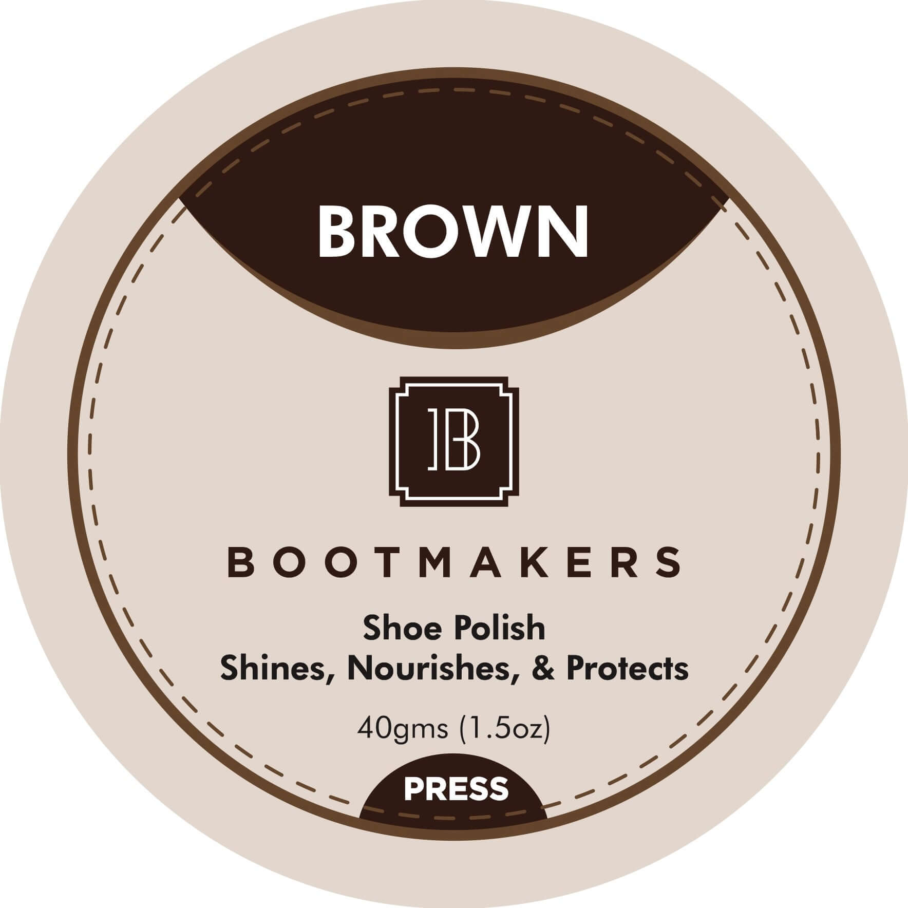 Bootmakers shoe polish in Brown, shines, nourishes, and protects dress shoes, 40g (1.5oz) container.