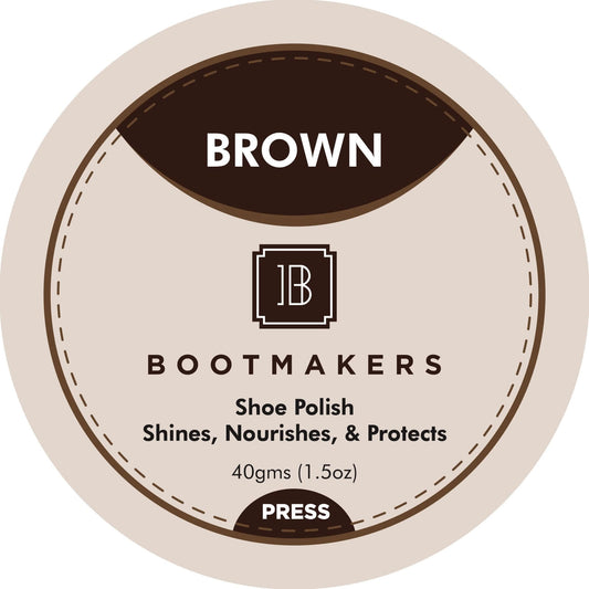 Bootmakers shoe polish in Brown, shines, nourishes, and protects dress shoes, 40g (1.5oz) container.