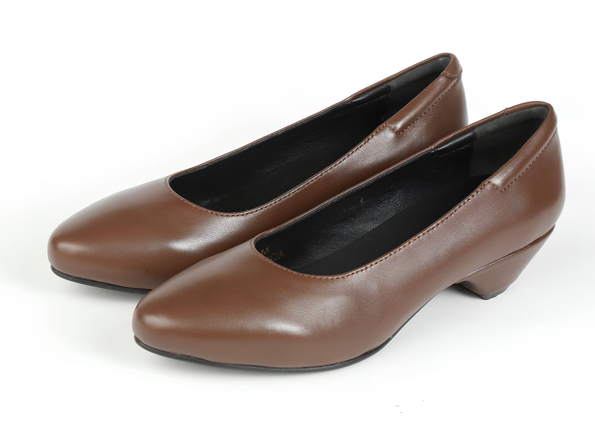 Inspire Pumps - AGSU Brown Leather 1.25" Kitten Heel